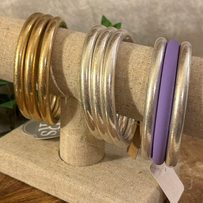 Bracelets - Worn Gold • Silver • Worn Silver/Purple Metal Bangle Bracelets ~ Set of 3