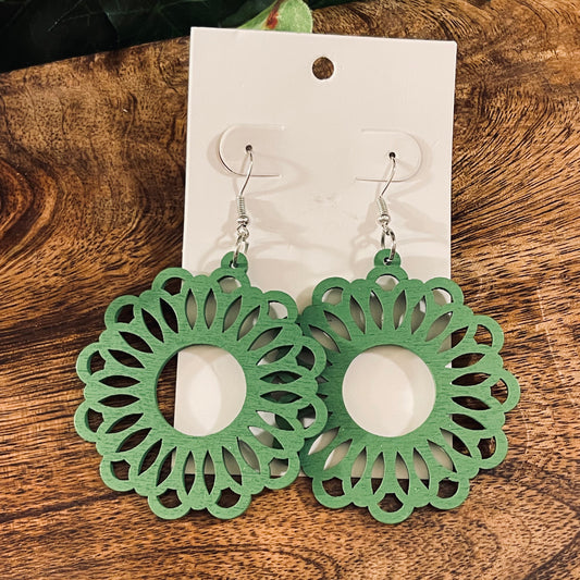 Green Circle Dangle Earrings