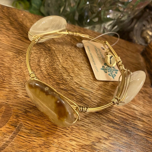 Jane Marie Wire Bangle Bracelets With Large Stone Accents