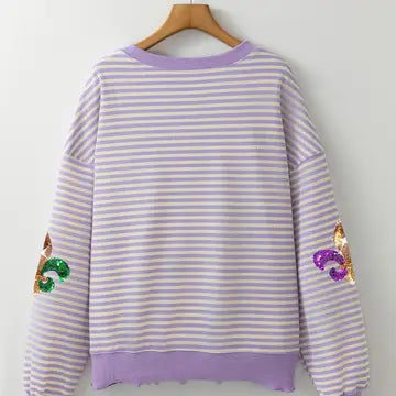 Sequin Mardi Gras Graphic Striped Sweatshirt