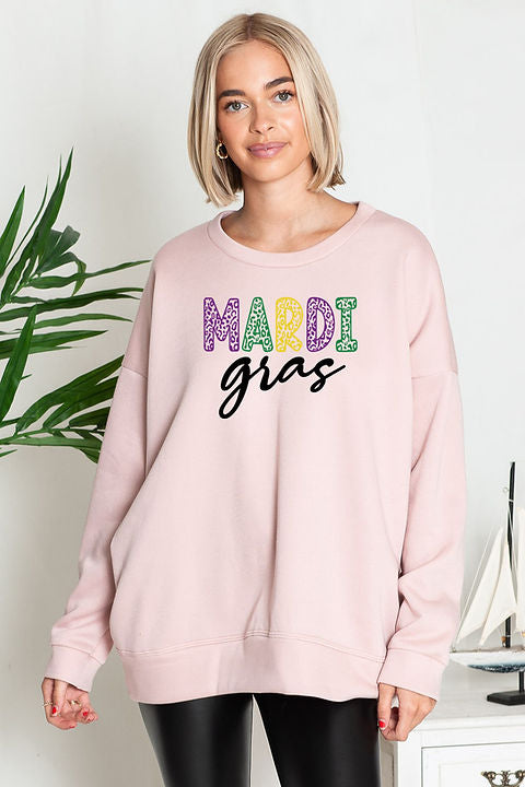 Mardi Gras Sweatshirt with Mardi Gras Print • Blush Large/Extra Large