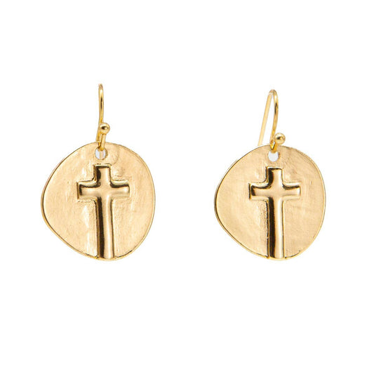 Ascension Cross Earrings   Gold   .75"
