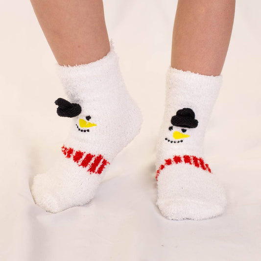 Kid's Snowman Cozy Socks   White/Red