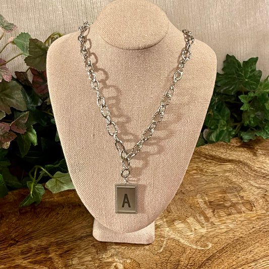 Silver Initial “A” Chain Link Necklace