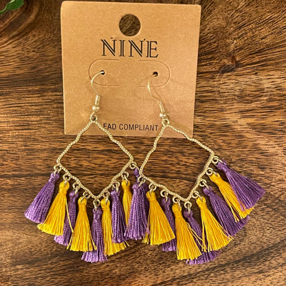 Tigers Purple and Gold Football Dangle Earrings
