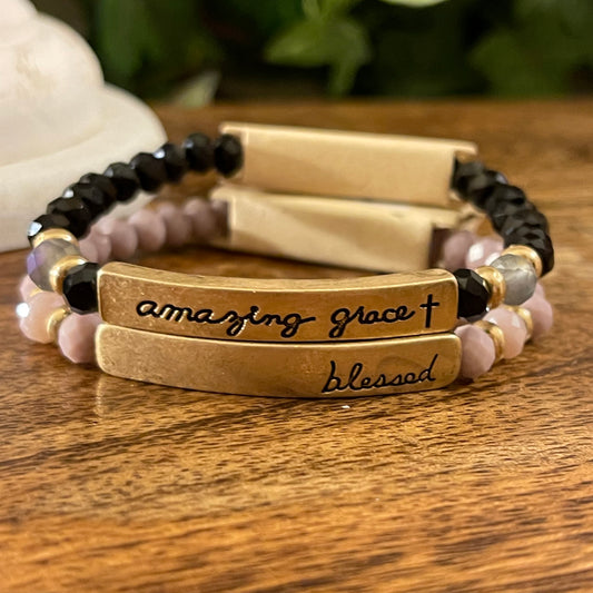 Inspirational Stretch Bracelets Blessed or Amazing Grace