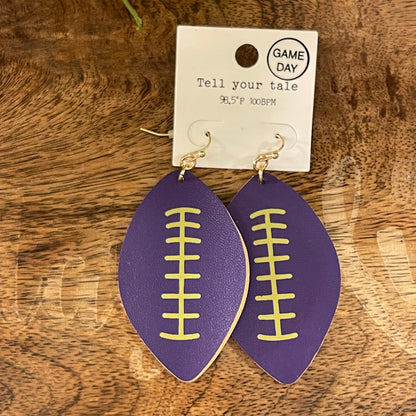Tigers Purple and Gold Football Dangle Earrings