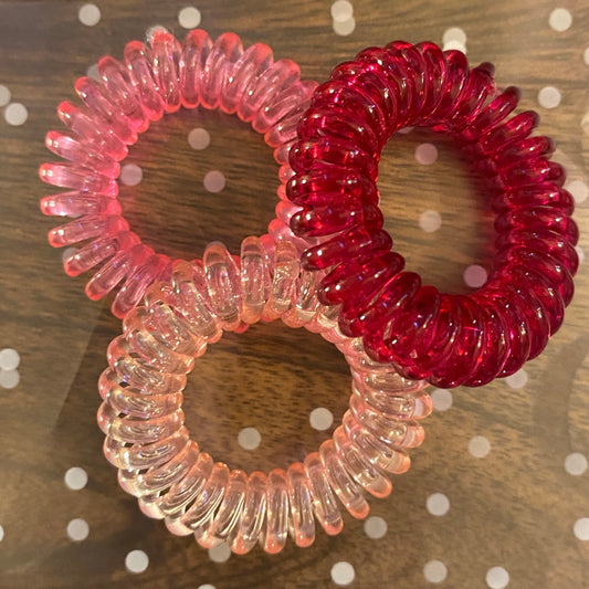 Red & Pink Small Coil Ponytail Holders • 3 Pieces
