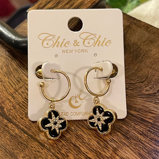 Black and Gold Hoop Earrings and Necklace Set
