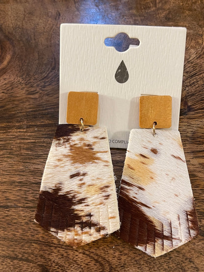Cow Print Leather Gold Tone Earrings