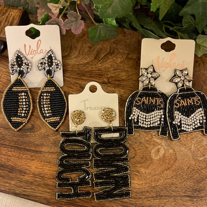 GameDay: Black and Gold Seed Bead Statement Earrings