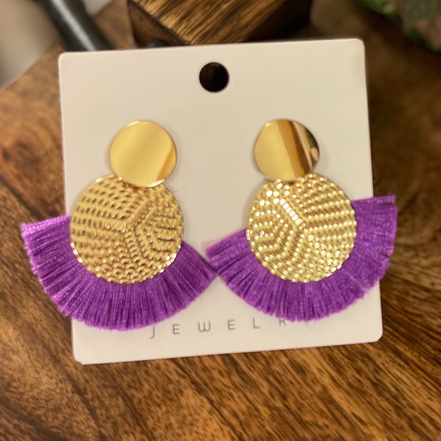 Purple Fringe Tassel Post Earrings