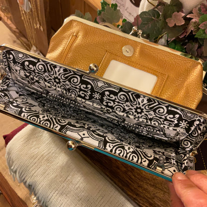 Clutch Wallet with Crossbody Strap and Kiss Lock