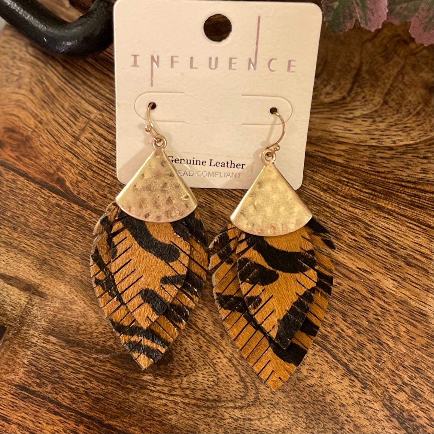 Tiger Print Leather Dangle Earrings