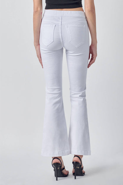 Ladies - Cello Petite Pull On White Flare Jeans