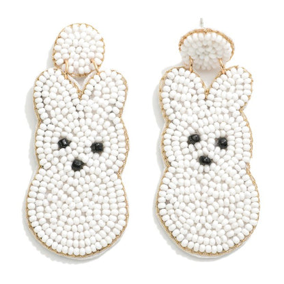 Easter Bunny Seed Beaded Drop Earrings
