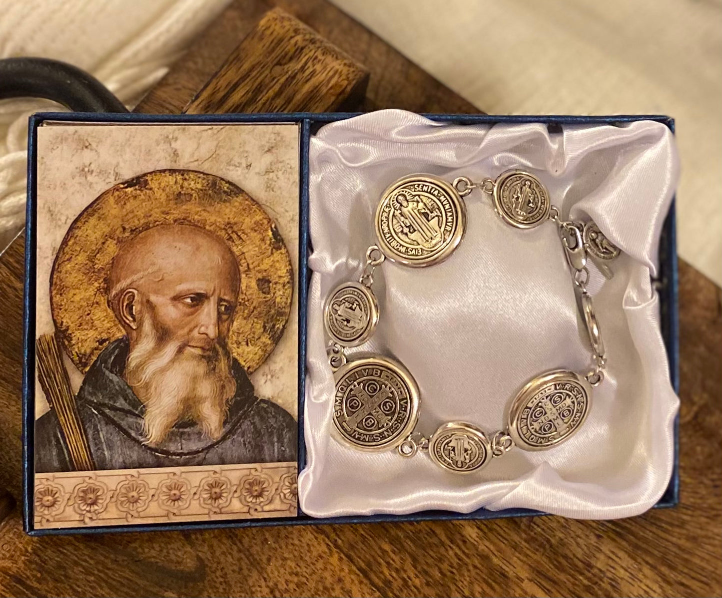Saint Benedict Coin Bracelet 7.5” Extended