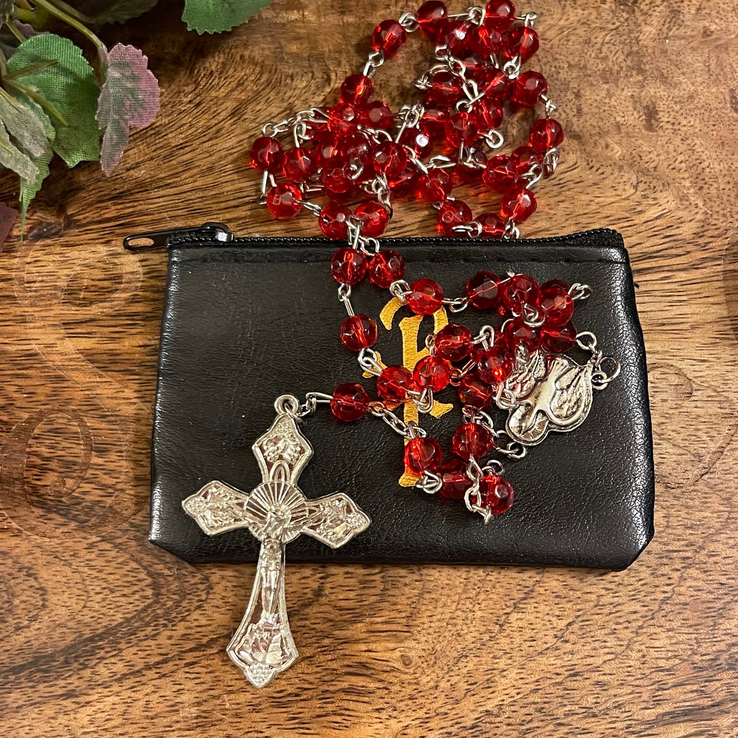 Ruby Confirmation Creed Rosary and Pouch