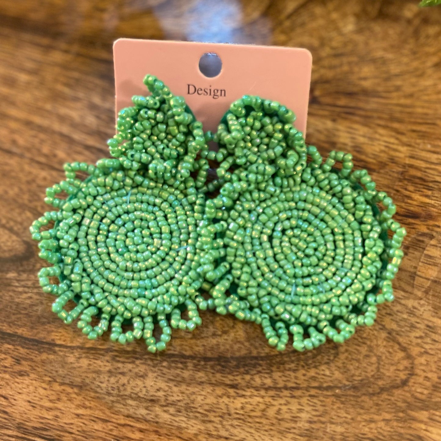 Green Seed Bead Post Back Earrings