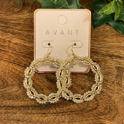 Beaded Circular Drop Earrings Featuring Gold Chain Accents