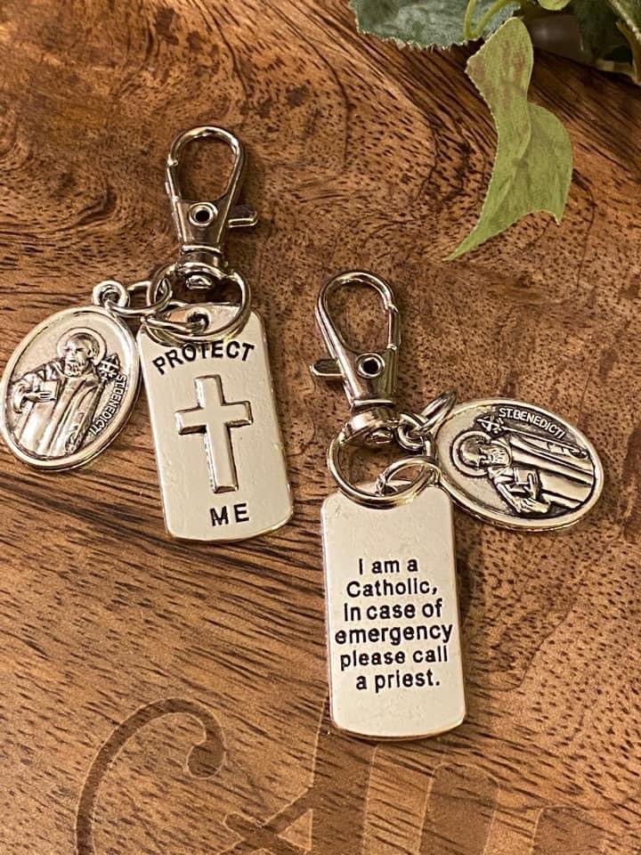 “Protect Me” Keychain with Cross Charm