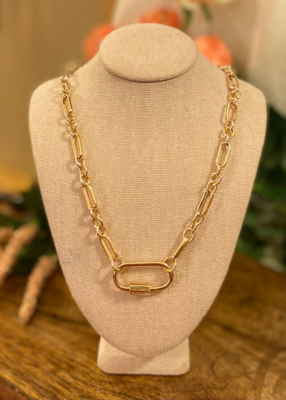 Gold Tone Carabiner Chain Necklace