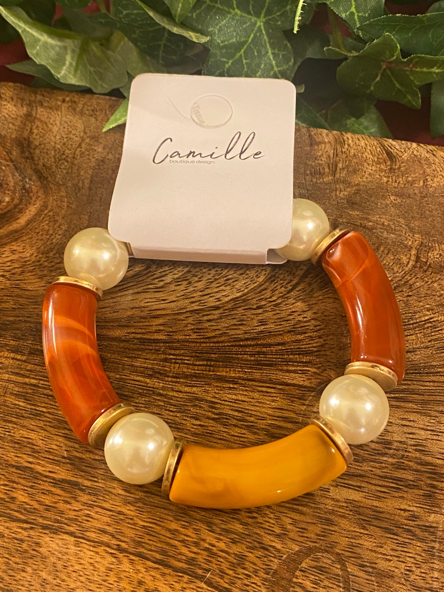 Tube Bead Stretch Bangle Featuring Pearl Accents