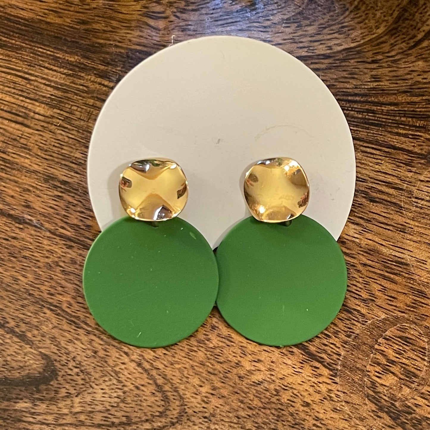 Green Post Back Earrings with Gold Accent