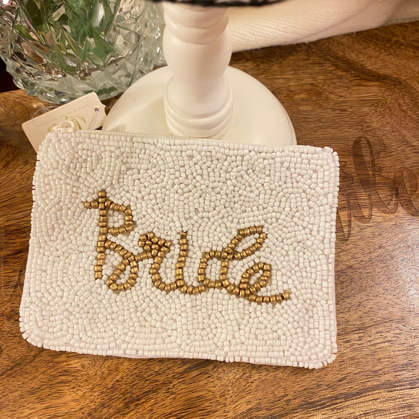 White And Gold 'Bride' Seed Bead Pouch