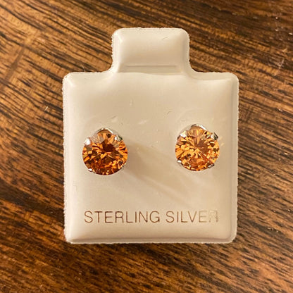 Sterling Silver Round Champagne 6mm Earrings