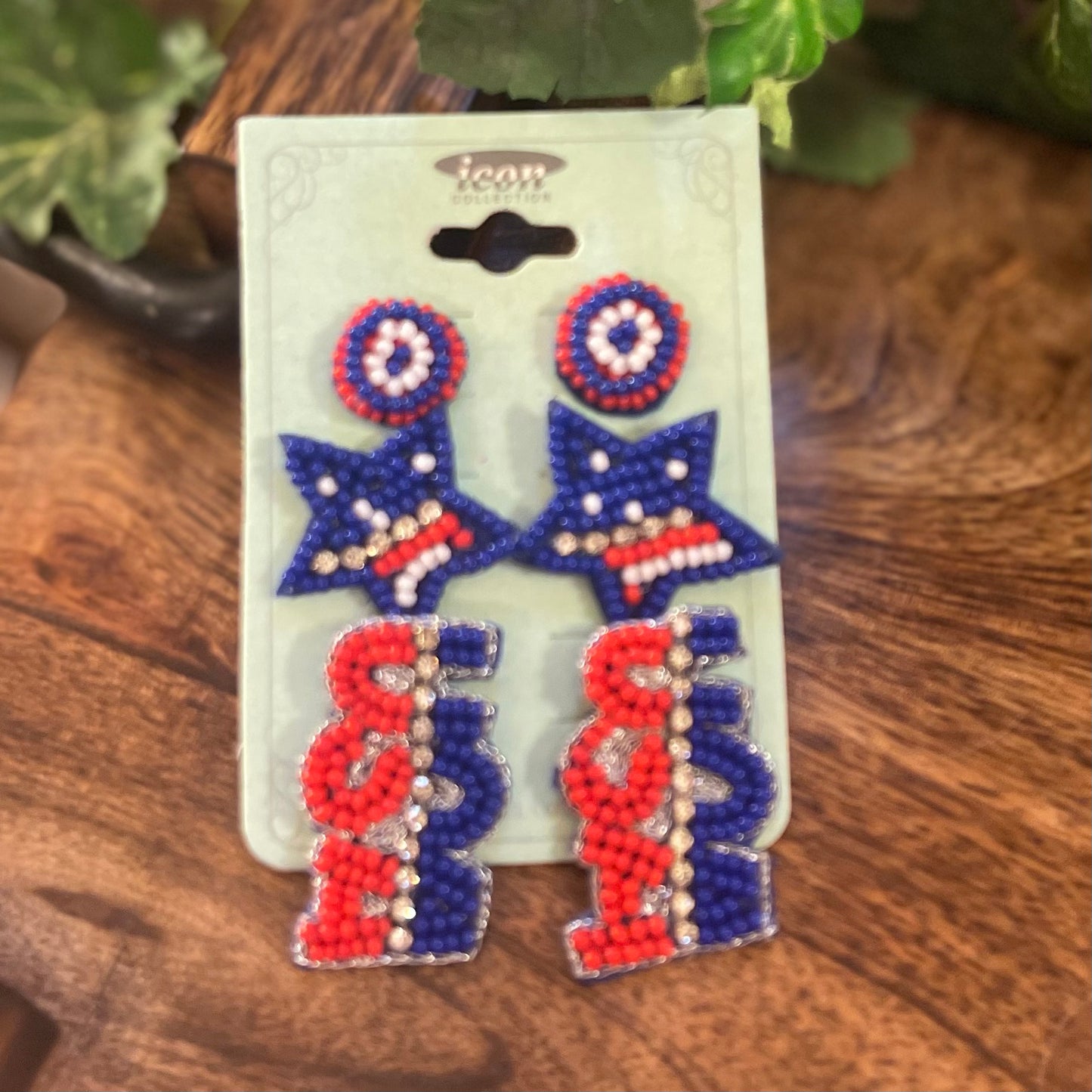 USA Seed Bead Statement Earrings