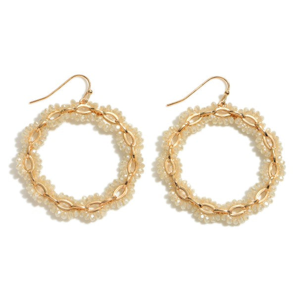 Beaded Circular Drop Earrings Featuring Gold Chain Accents