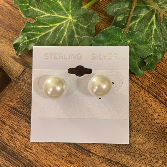 Sterling Silver Post Back Pearl Earrings 12mm