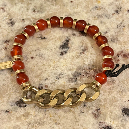 Bracelets - Rust Red Carnelian  And Gold Beaded Bracelet Set