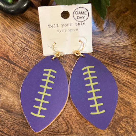 GameDay: Purple and Gold Football Dangle Earrings