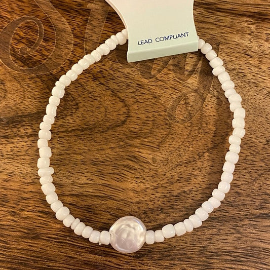 Ankle Bracelet White Beads With Pearl Center