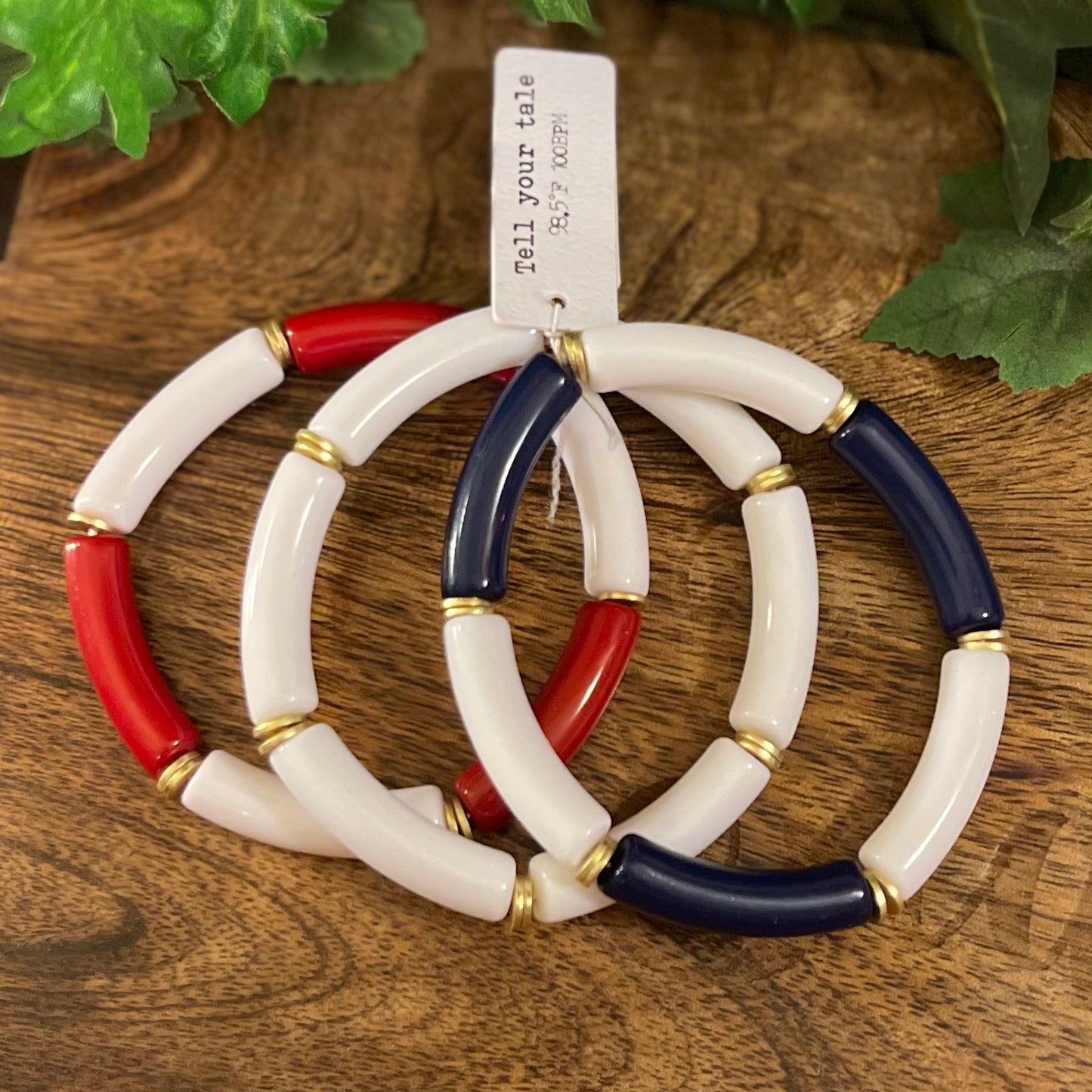 USA Acrylic Tube Bead Stretch Bracelet Set