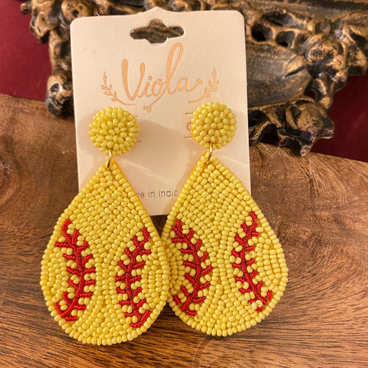 Softball Seed Bead Post Back Earrings