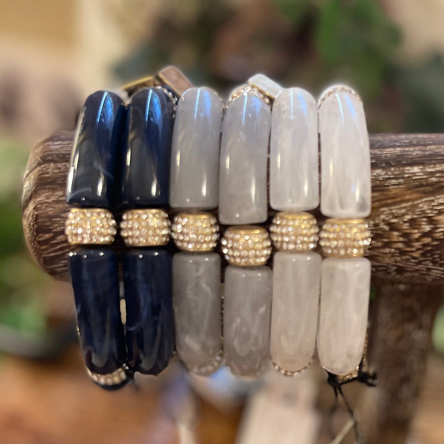 Acrylic Tube Bead Stretch Bracelet With Rhinestone Accent Beads