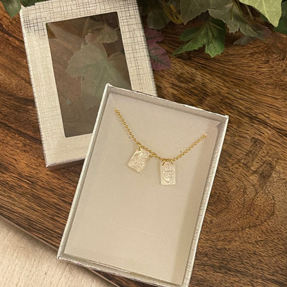Mother of Pearl Scapular Gold Tone Necklace