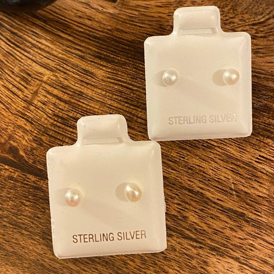 Sterling Silver Post Back Pearl Earrings 3mm