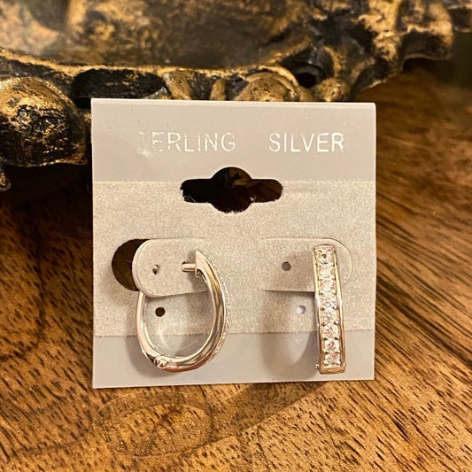 Sterling Silver CZ Bar Hoop Earrings