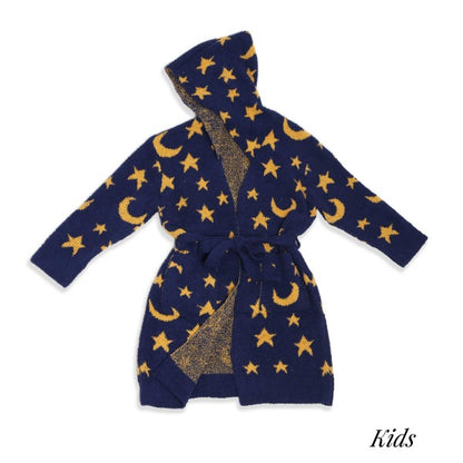 ComfyLuxe Kids Robe With Hood Moon And Stars