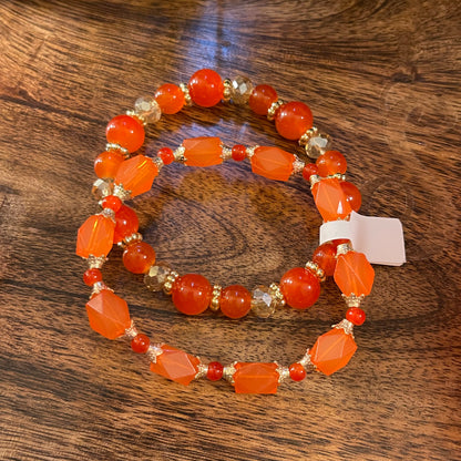 Orange Beaded Stretch Bracelets