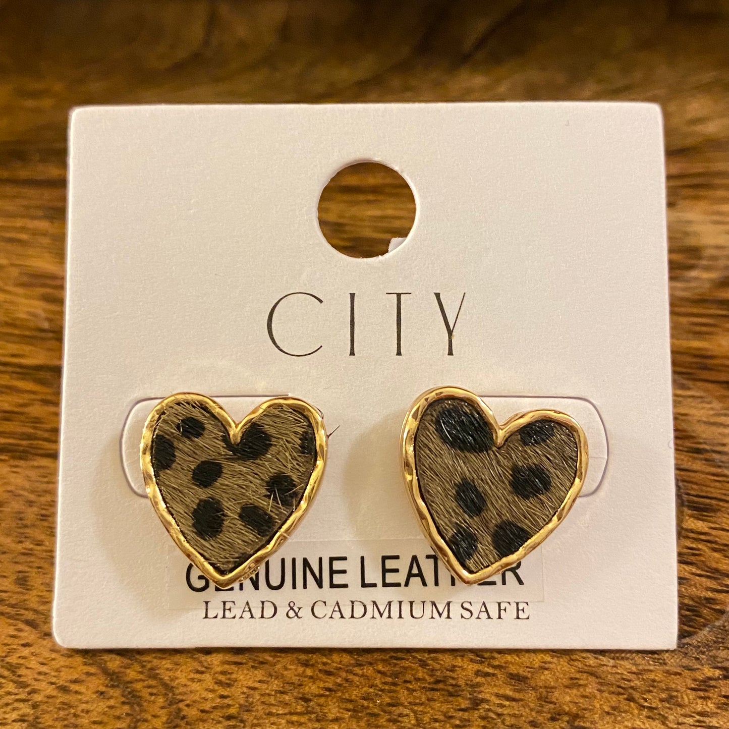 Leather Leopard Print Heart Post Back Earrings
