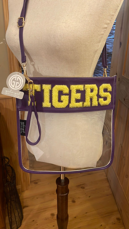 Stadium Bags: Tigers Varsity Letters Clear Crossbody Purse