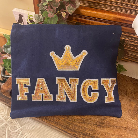 Cosmetic Bag Navy 9” x 8” Chenille Heart Patch and Sequins