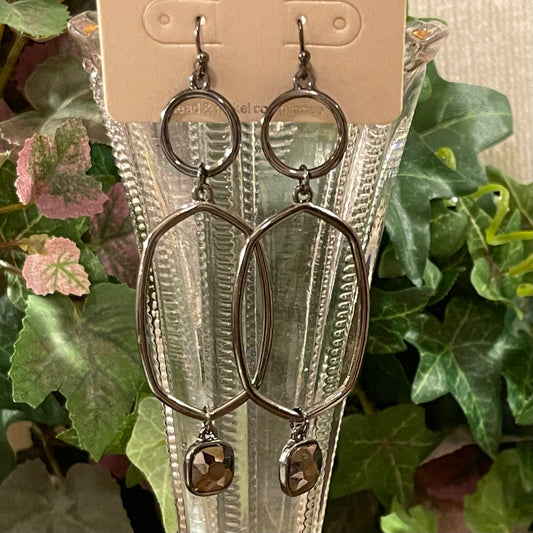 Hematite Circle and Oblong Dangle Earrings