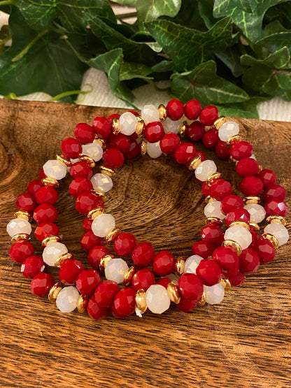 Red and Gold Beaded Bracelet Set