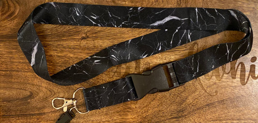 Break Away Lanyard Black Marble Print Approximately 21” long